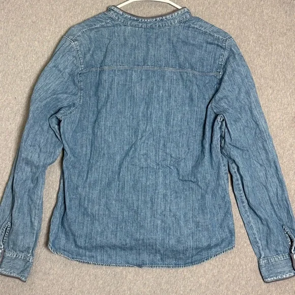 Vtg AMERICAN EAGLE Military-Inspired Split V-Neck Long Sleeve Denim Top Large - Picture 3 of 8